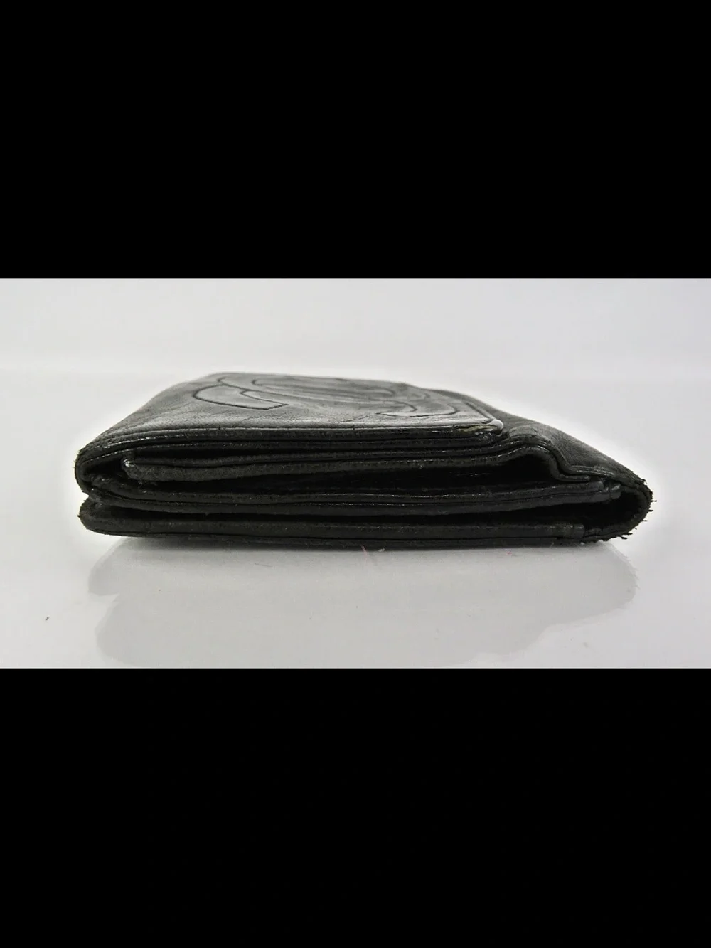 CHANEL Black Embossed CC Leather Compact Wallet